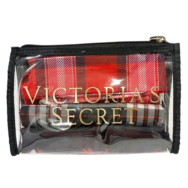 VICTORIA'S SECRET 4 PIECE Bag Set PLAID LAUNDRY LINGERIE SHOE Clear MAKE UP Case - Image 2