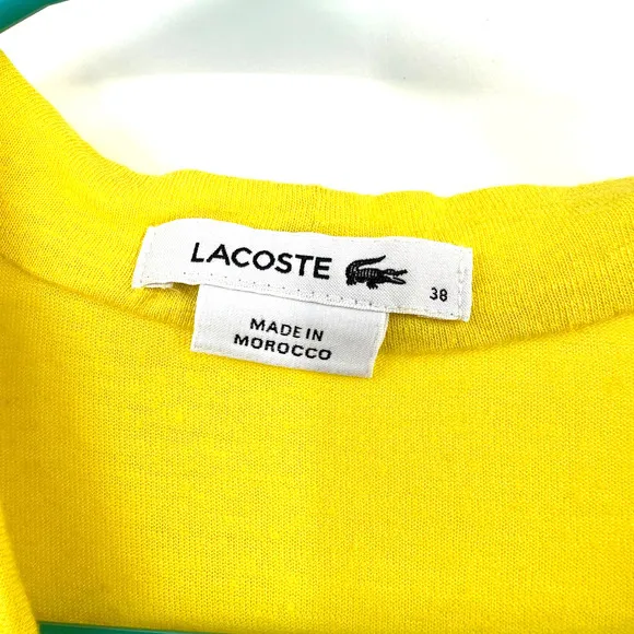 Lacoste size 38 made in Morrocco‎ bright yellow mock neck tee linen blend - Image 3