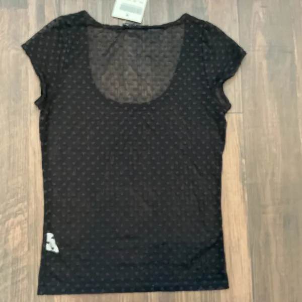 Brandy Melville Heart Pointelle Sheer Mesh Scoop Neck Top Black One Size NWT - Image 4