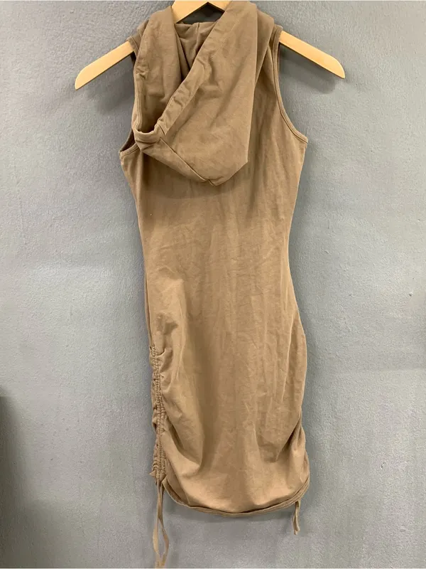 Military mini hooded ruched drawstring sides dress - Image 8