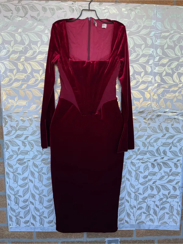 House of CB Solaine Velvet Corset Gown S Burgundy Gothic Vampire - Image 7