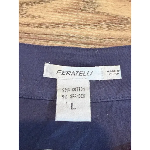 Feratelli Tank Top L Navy 3D Floral Rosette Applique Cotton Artsy Whimsical - Image 3
