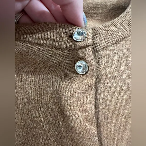 JCREW Cotton Brown Sweater with Rhinestone buttons - Image 4