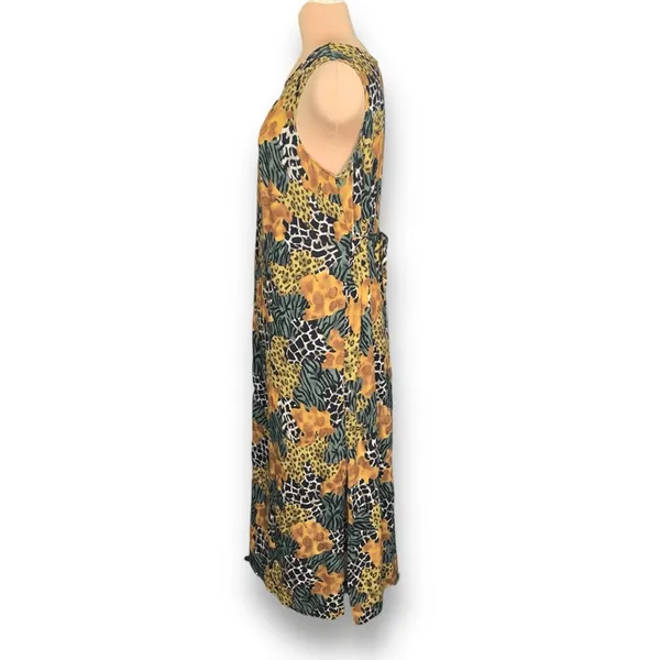 Requirements Vintage 90s Sleeveless Mixed Animal Print Maxi‎ Dress Green Yellow Brown Large - Image 3