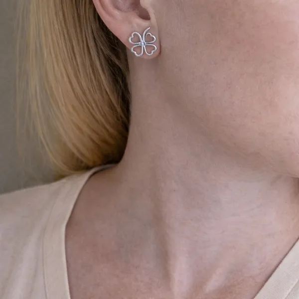 Boutique Sterling Silver Four Leaf Clover Stud Earrings | - Image 2