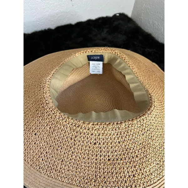 J Crew Wide Brim Sun Hat Womens‎ One Size Light Toast Packable Floppy Beach Wear - Image 3