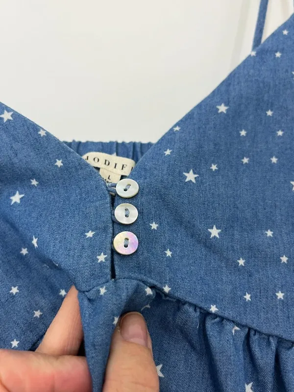 New Jodifl Large Starry Dotted Chambray Denim Babydoll Dress - Image 4