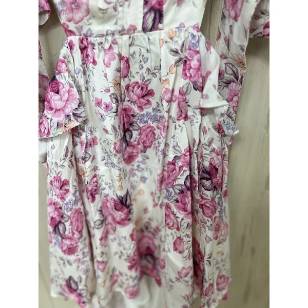 For Love & Lemons Lucia Floral Cutout Puff Sleeve Pink Mini Dress Size S New - Image 5