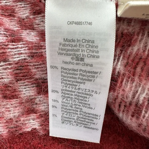 Madewell Checkerboard Jacquard Pullover Sweater S Alpaca Boxy Scarlet - Image 6