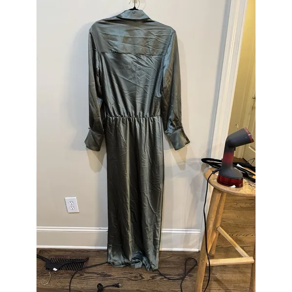 Xscape "EMERY" SATIN LONG SLEEVE COLLARED DRESS Size 8 Green - Image 6