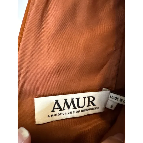AMUR Aviva‎ Rosette One Shoulder Pleated Gown Copper Size 2 - Image 6