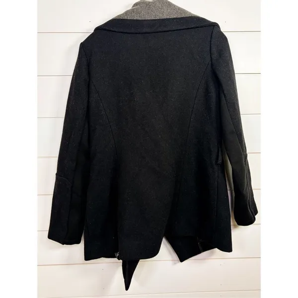 BCBGeneration Women's Wool Blend Knit Trim Trench Coat Black Gray Size Medium - Image 10