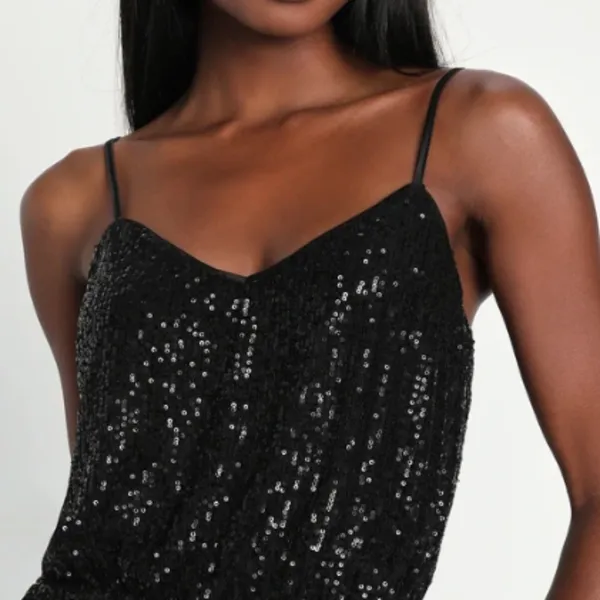 LULU's Sexy Chic Elegant Prom Holidays Wedding Sequins Shimmer Sparkle Jumpsuit - Image 5