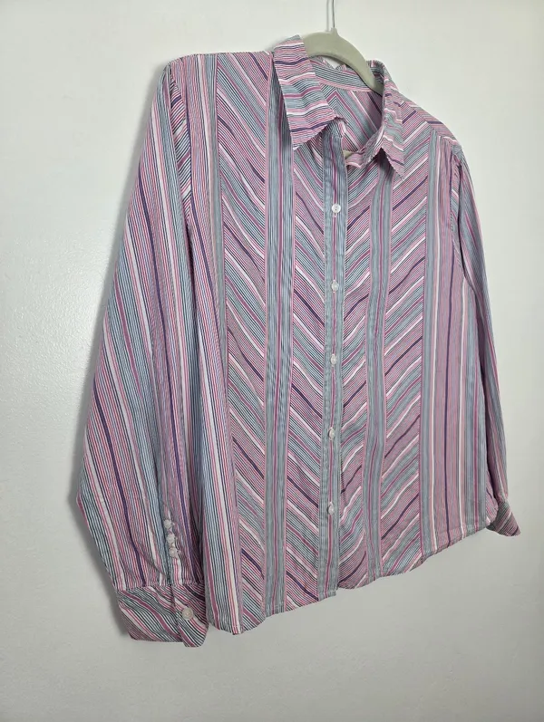 Pastel Chevron Striped Blouse Top Purple Pink Cotton Twee Preppy 90s Butter Mom - Image 2