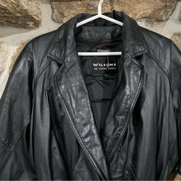 Wilson's Leather Vintage Black Leather Jacket w/ Leather Tie Belt - Image 4