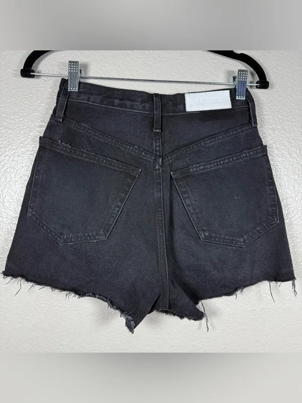 Re/Done Black High-Rise Distressed Denim Cutoff Shorts SZ:25 - Image 8