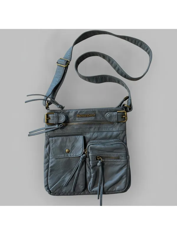 Montana West Blue Vegan Leather Crossbody Bag Multi Pocket Y2K Boho - Image 2