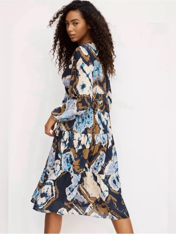 ANTHROPOLOGIE Othelia Arden Tie Dye Midi Dress S 19” P2P Blue/Tan/Cream EUC - Image 9