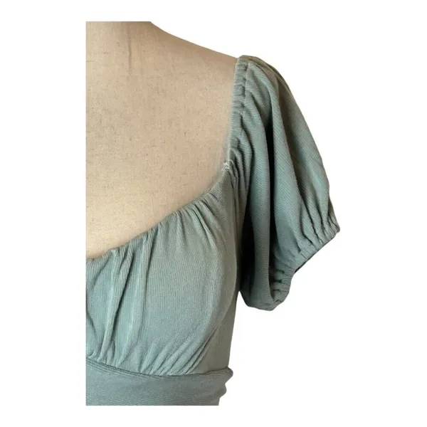 Angel Biba Dress Women Medium Green Knit‎ Sweetheart Neck Tie Waist Sheath Midi - Image 7