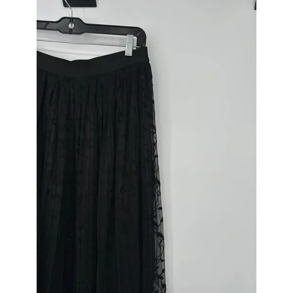 Harper Midi Skirt L Black Tulle Mesh Embroidered Romantic Balletcore Fairy Goth - Image 9