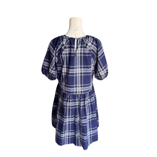 Hill House - Navy Plaid Cotton Mini Dress Sz S - Image 4