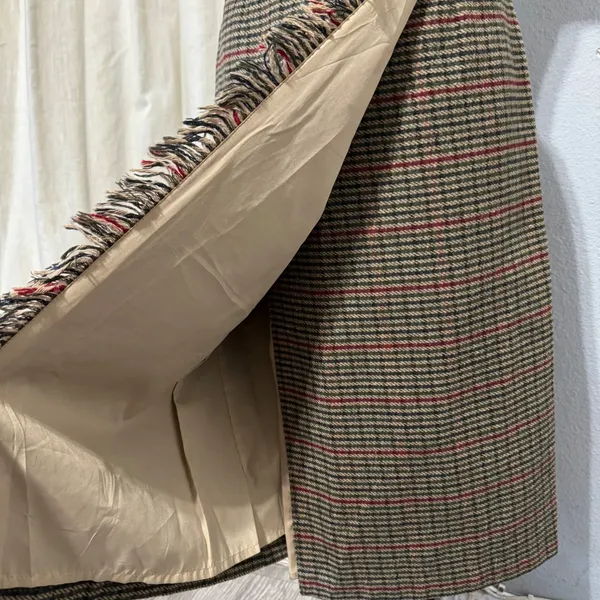 Vintage Luxury Lana Lee‎ Plaid Wool Blend Midi Skirt Sz XS Fringed Hem High Rise - Image 6