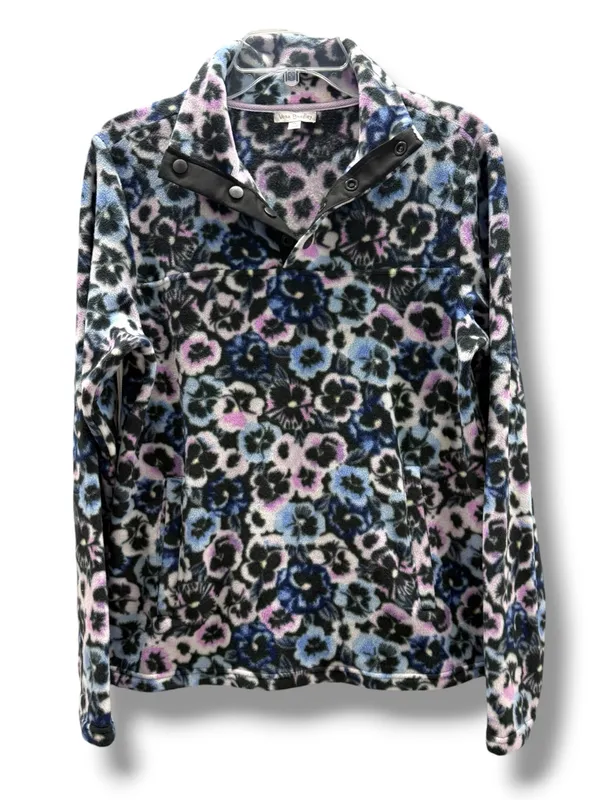 Vera Bradley Sporty Fleece Snap-Collar Pullover Plum Pansies‎ Floral XS Womens - Image 3