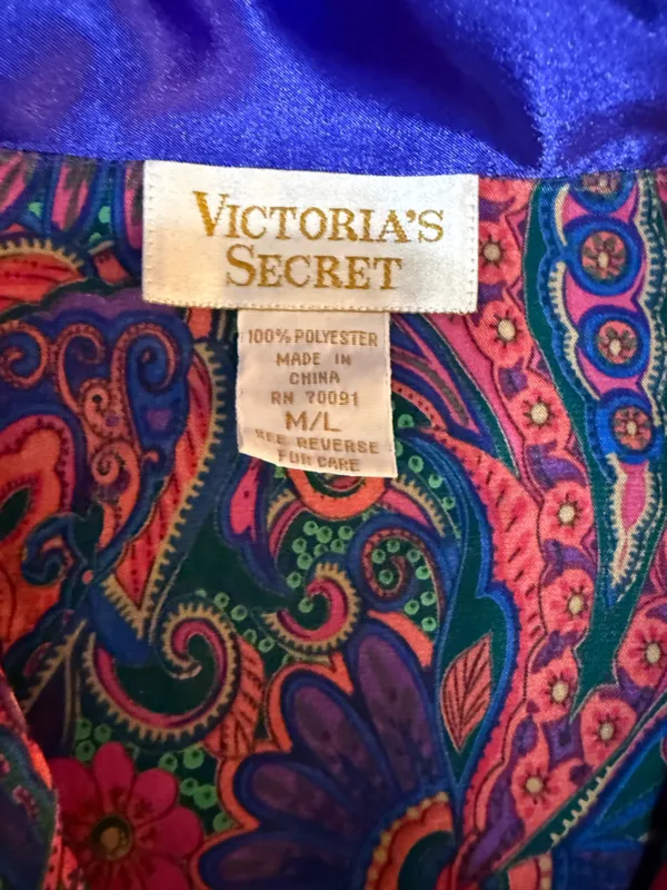 Victorias Secret Gold Label Satin Night Shirt Top Floral Button Down Sz M/L - Image 2