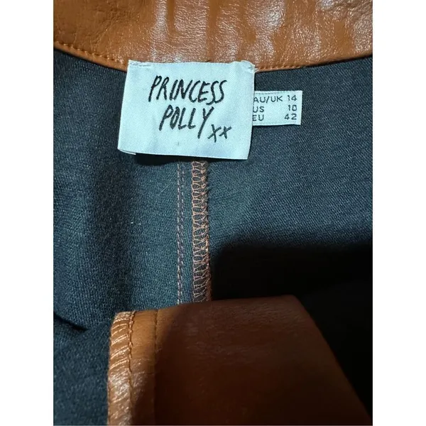 Princess Polly cognac brown wide leg faux leather‎ high rise pants sz 10 - Image 2