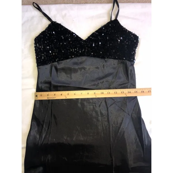 Maxi Dress Womens Size M Black Sleeveless Satin Sequins Prom Formal Evening Event - Image 5