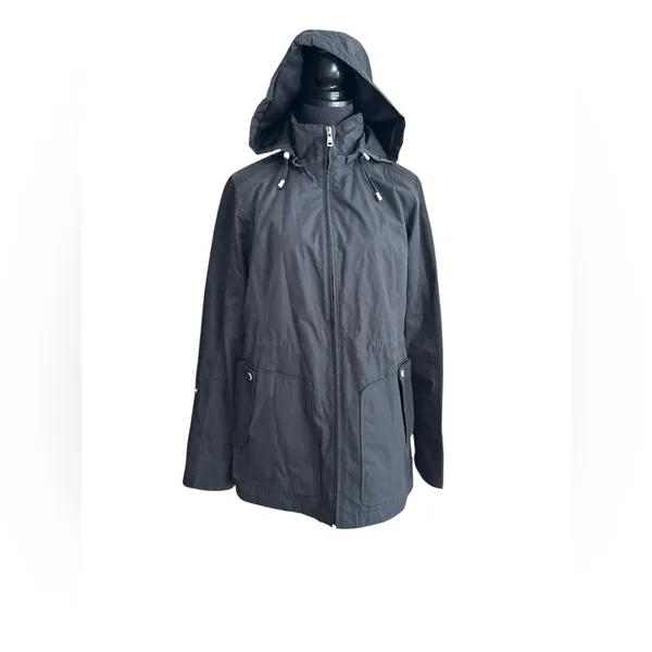 d.e.t.a.i.l.s INTL Black Hooded‎ Rain Jacket Water Resistant Mesh Utility M - Image 2