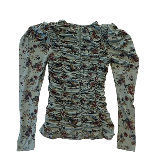 Anthropologie Current Air Women's Floral Ruched Long Sleeved‎ Mesh Blouse Small - Image 7