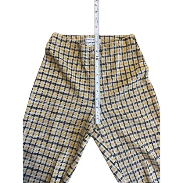Urban Outfitters -‎ High Rise Kick Flare Pants XS yellow black plaid - Image 4