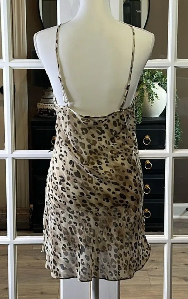 CINEMA ETOILE Leopard Print & Lace Sheer Chemise Lingerie Size Medium - Image 3