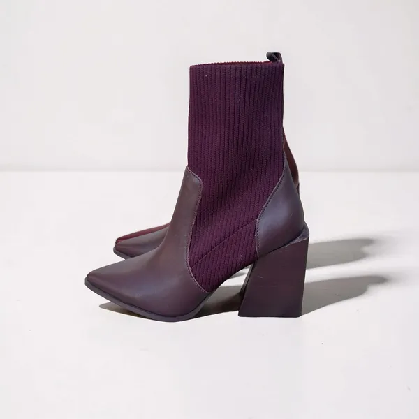 Steve Madden Sock Ankle Boots Pointed Toe Block Heel Booties Burgundy Women's 9 - Image 2