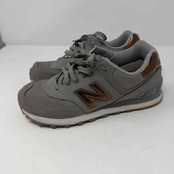 New Balance 574 Sneaker Grey Copper Metallic Women Size 7.5 - Image 3