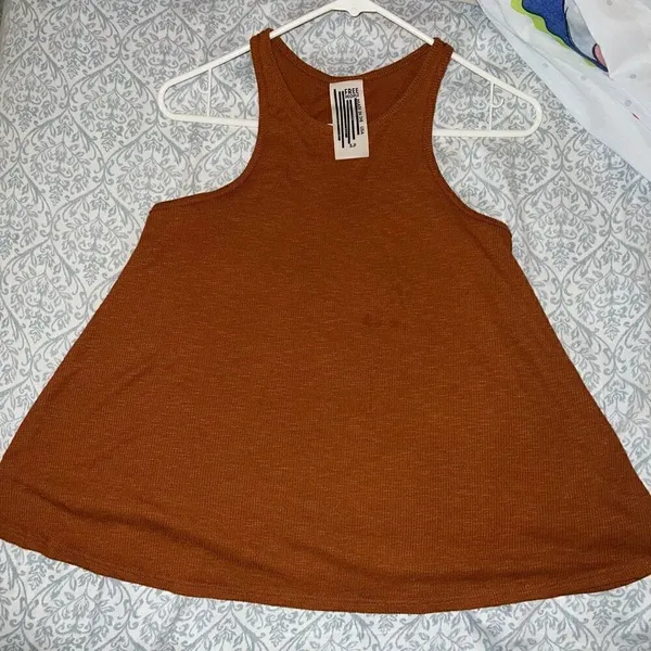 Free People Ribbed Tunic Tank Top Womens Orange Boho Flowy USA Made Grunge size - Image 2