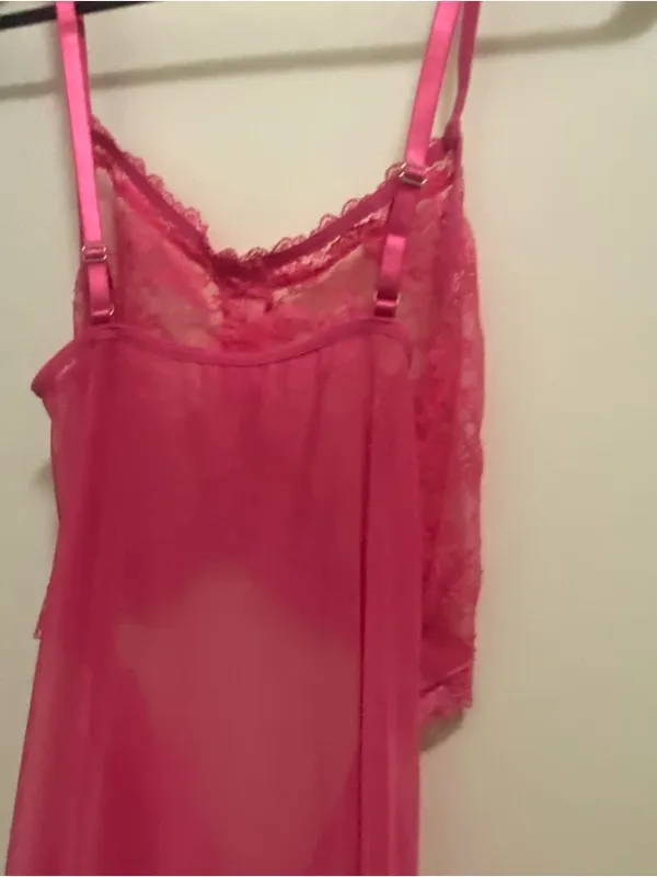 Lingerie Mini Dress S Small Hot Pink Sheer Lace Cutout Midriff Ruched Coquette - Image 7