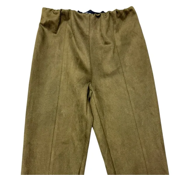 Avec Les Filles Olive Green Faux Suede Slim Pants Split Hem Size Medium - Image 4