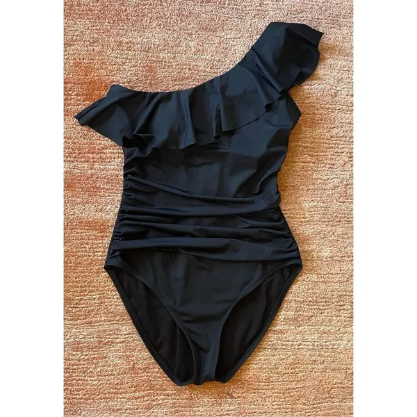 Hilor Black One Shoulder One Piece Swimsuit Women's Great Condition Size S-M - Image 2