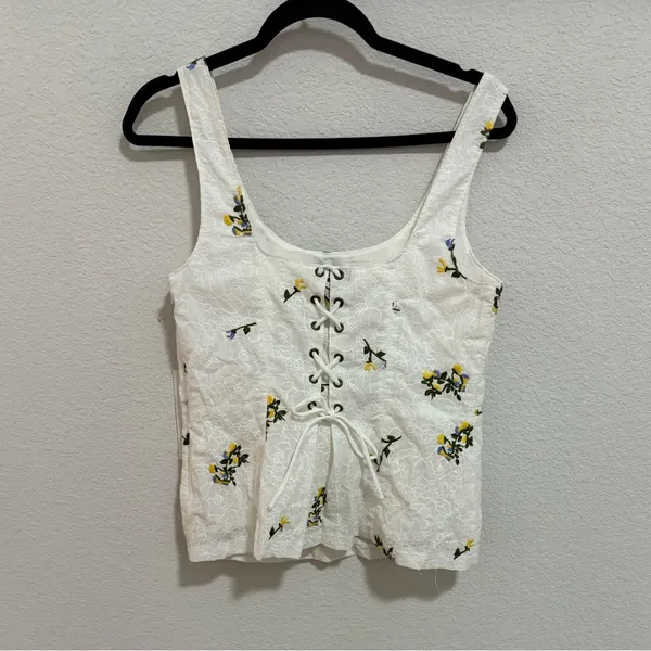 Anthropologie Vanessa Virginia Lace Corset Tank Top White Floral Embroidered 10 - Image 6