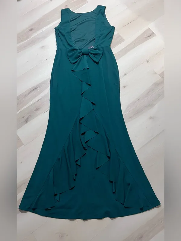Lulus NWT Women XL Emerald Exquisite Refinement Backless Bow Ruffled Maxi Dress - Image 7