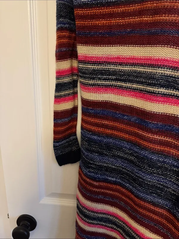 Rue21 Striped Multicolor Open Cardigan with Navy Trim - Image 6