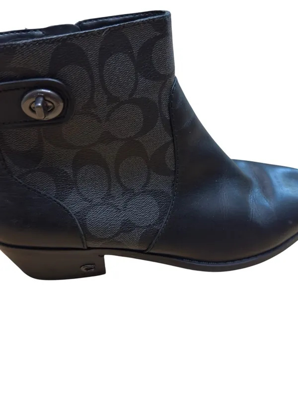 Coach Signature Jacquard Leather Ankle Boots Black Turnlock Side Zip Women’s 8.5 - Image 4