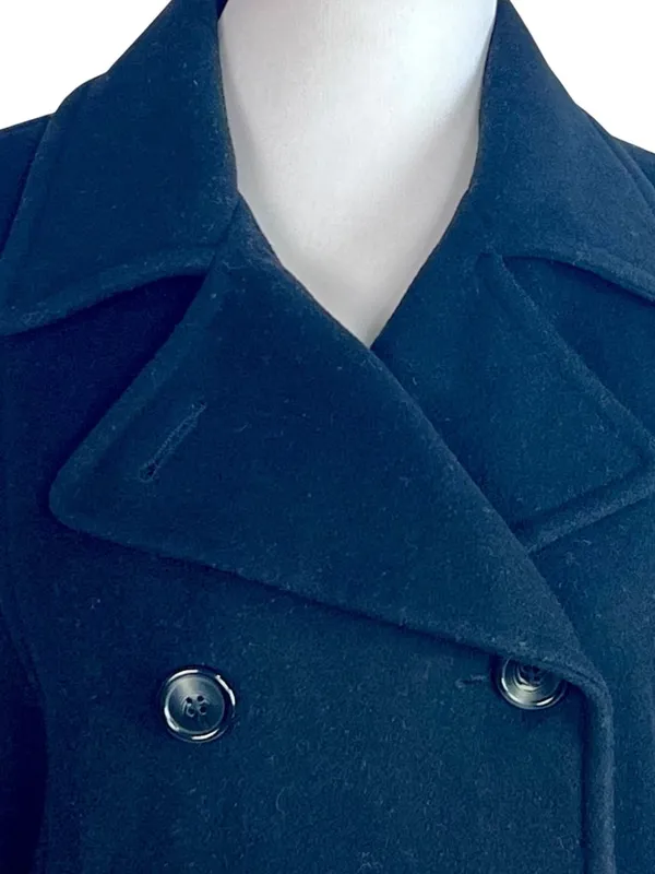 Anne Klein Wool Blend Peacoat Double Breasted Black Classic Style S Preppy - Image 3