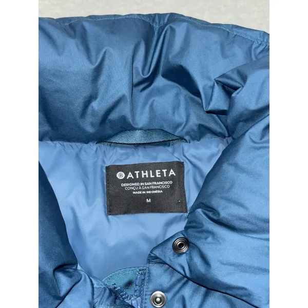 Athleta Women's Puffer Vest Teal Blue Down Filled Full Zip Pockets Downtown Sz M - Image 4