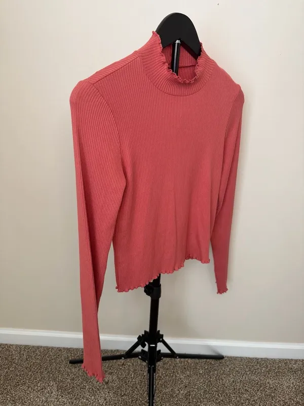 American Eagle Ribbed Mock Neck Long‎ Sleeve Top Size M - Image 4