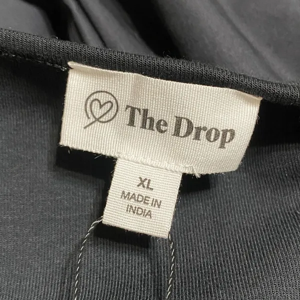 The Drop Women Black Mixed Media Midi Dress Pockets XL Square Neck Cotton Blend - Image 5
