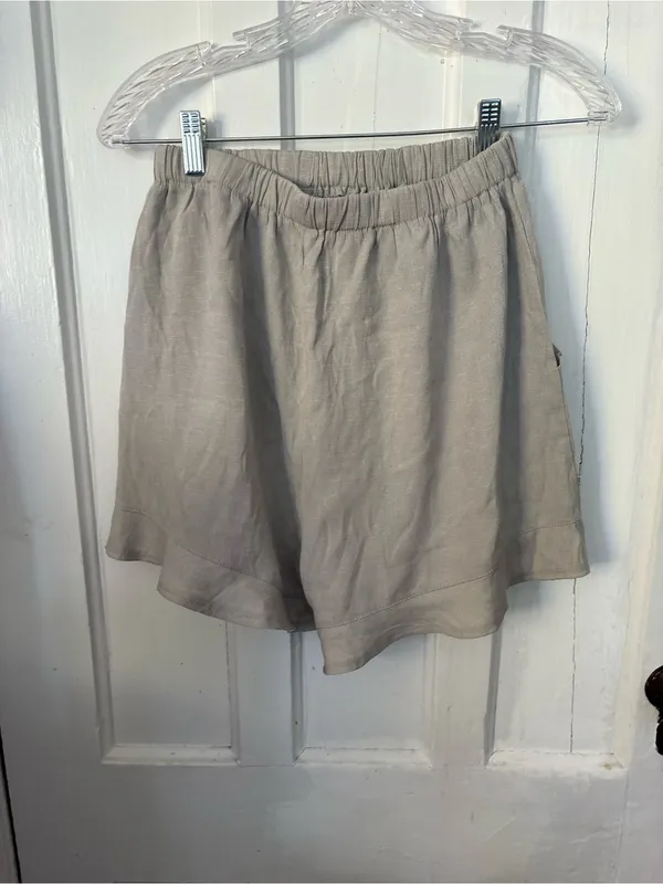 Light Taupe Elastic-Waist Cotton-Blend Shorts with Front Pockets - Image 6