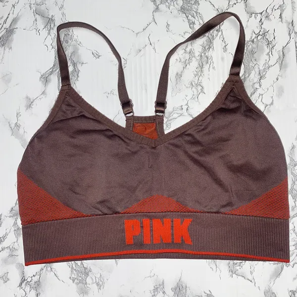 Victoria's Secret PINK Brown Orange Seamless Lightly Lined Sports bra Medium - Image 2